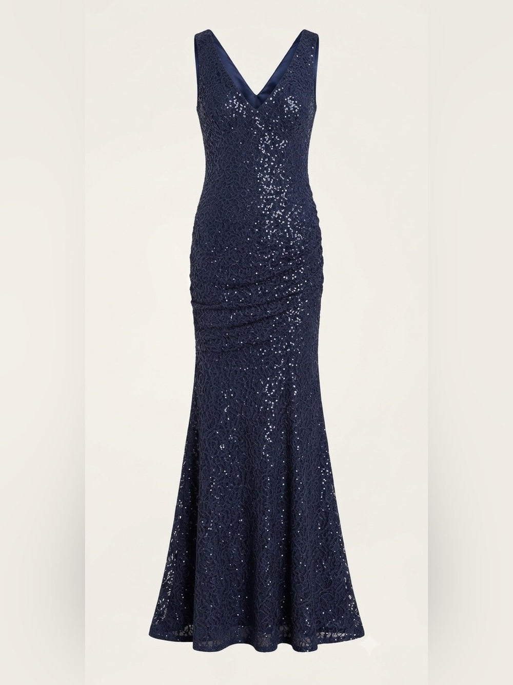 Calvin Klein sleeveless v-neck sequin lace gown mermaid silhouette ruching 8